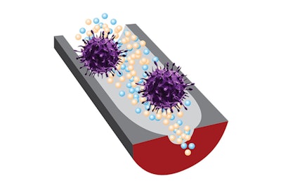 A new sensor can distinguish infectious viruses from noninfectious ones, thanks to selective DNA fragments and sensitive nanopore technology. Image courtesy of Ana Peinetti.